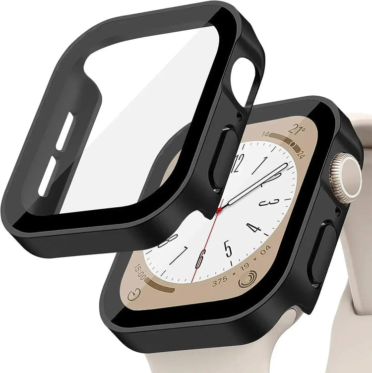 Apple Watch Tempered Glass + Bumper Case – Full Coverage Screen Protector for Series 9/8/7/SE/6/5/4 (45/44/41/40mm)