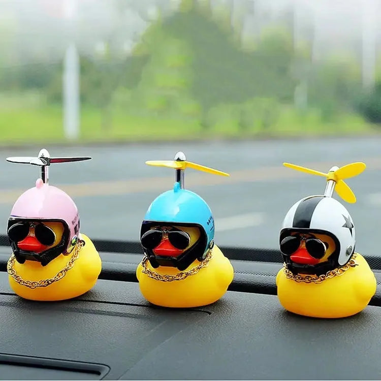 Car Duck With Helmet Broken Wind Pendant Small Yellow Duck”