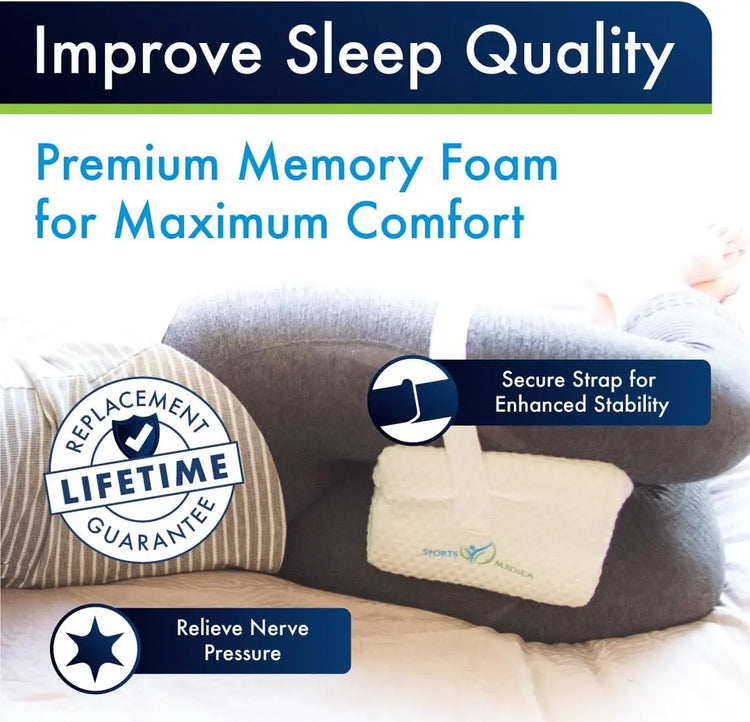 Sports Medica Knee Pillow - Washable Cover Memory Foam Leg Pillow for Sleeping on Side - Doctor Developed eHandbook - Sleeping on Back - Hip Support and Alignment, Pain Relief - Side Sleeper cushion