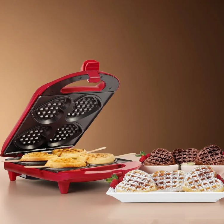 - Non-Stick Heart Waffle Maker, Red - Makes 4 Heart-Shaped Waffles in Minutes Chanexia Essentials