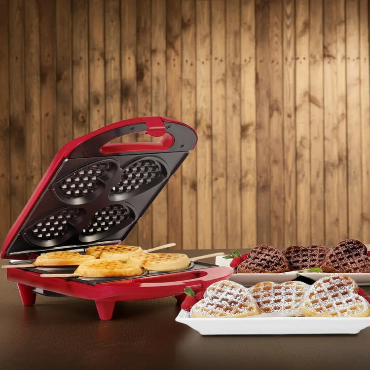 - Non-Stick Heart Waffle Maker, Red - Makes 4 Heart-Shaped Waffles in Minutes Chanexia Essentials