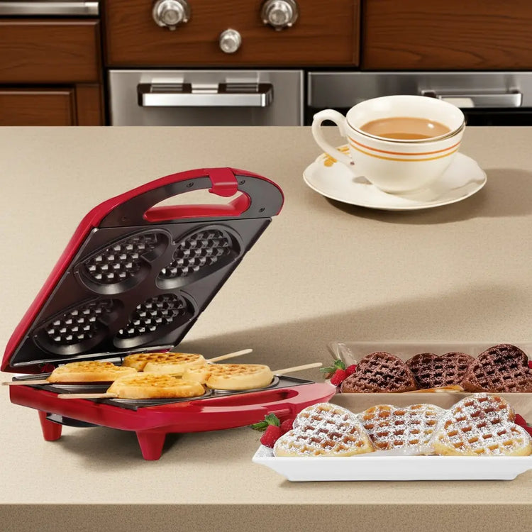 - Non-Stick Heart Waffle Maker, Red - Makes 4 Heart-Shaped Waffles in Minutes Chanexia Essentials