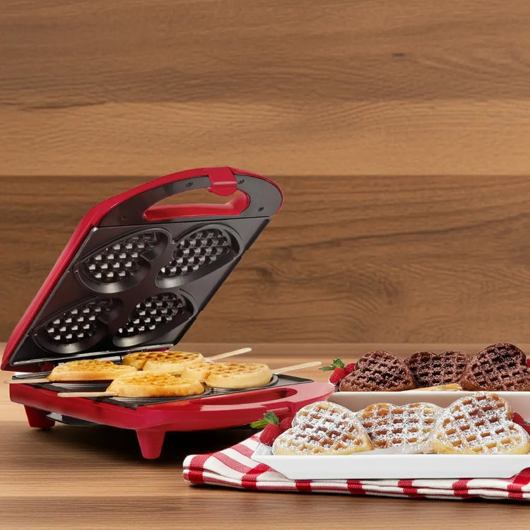 - Non-Stick Heart Waffle Maker, Red - Makes 4 Heart-Shaped Waffles in Minutes Chanexia Essentials