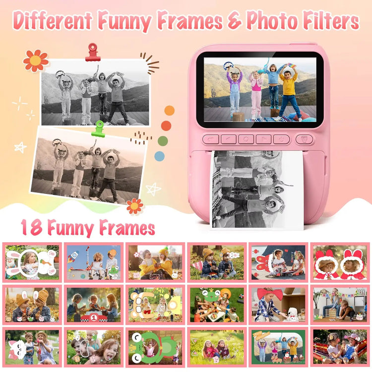 Instant Print Kids Camera – 32MP HD, 3.0" Screen, with 3 Rolls Printer Paper