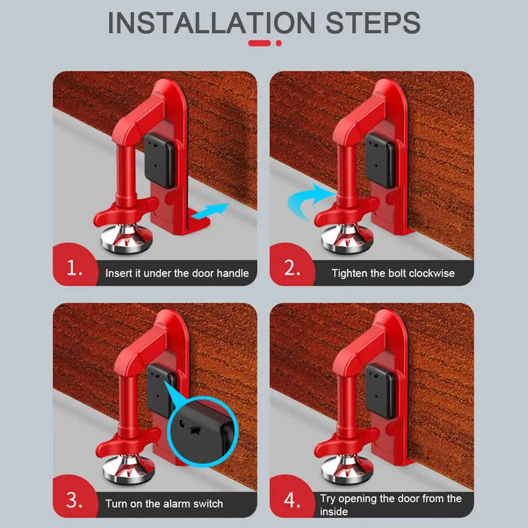 Portable Door Lock & Alarm – Travel Security Device & Door Stopper for Self-Defense & Accommodation Safety