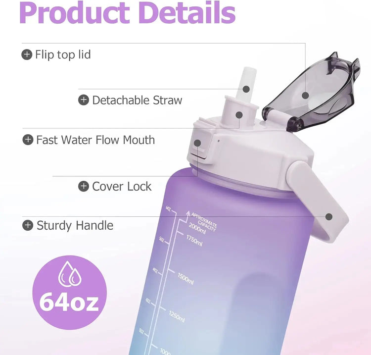 💧 2L Large Capacity Sports Water Bottle with Straw – Time Marker, Leak-Proof, Portable Hydration Jug Stay fully hydrated from sunrise to sunset with this ultra-convenient 2L water bottle – perfect for fitness, travel, and daily hydration goals!