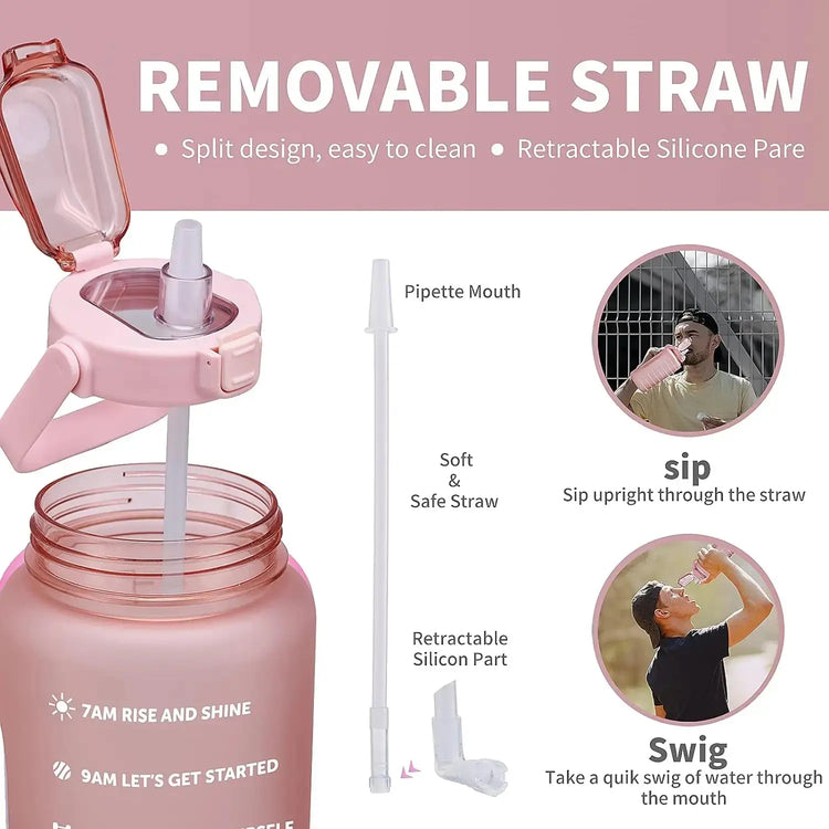 💧 2L Large Capacity Sports Water Bottle with Straw – Time Marker, Leak-Proof, Portable Hydration Jug Stay fully hydrated from sunrise to sunset with this ultra-convenient 2L water bottle – perfect for fitness, travel, and daily hydration goals!