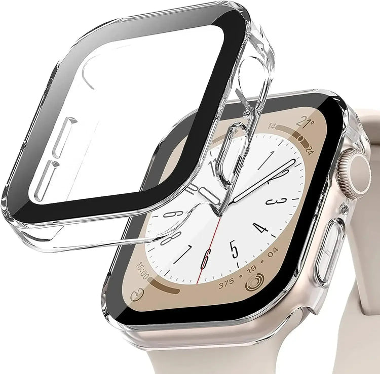 Apple Watch Tempered Glass + Bumper Case – Full Coverage Screen Protector for Series 9/8/7/SE/6/5/4 (45/44/41/40mm)