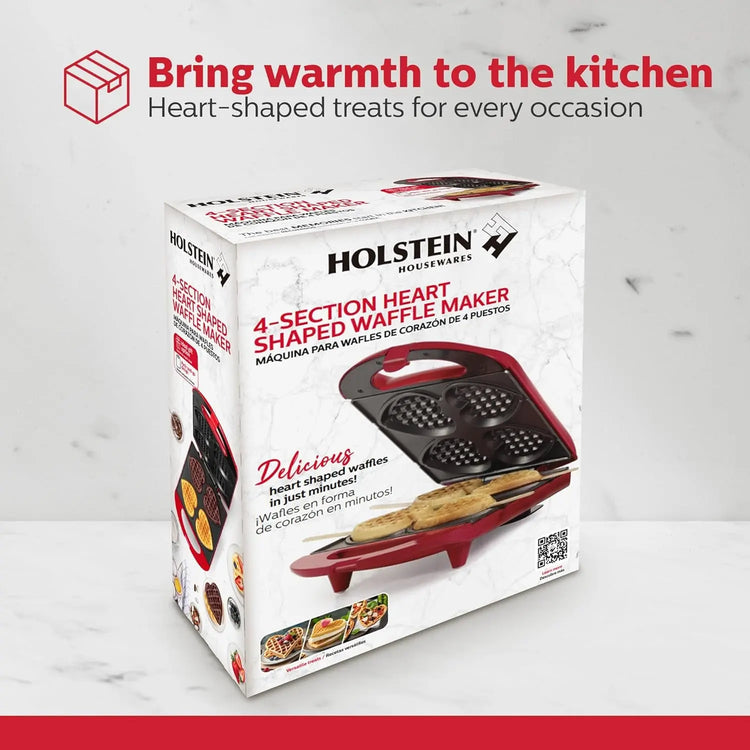- Non-Stick Heart Waffle Maker, Red - Makes 4 Heart-Shaped Waffles in Minutes