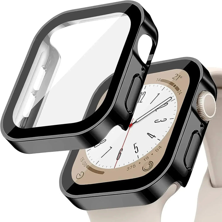 Apple Watch Tempered Glass + Bumper Case – Full Coverage Screen Protector for Series 9/8/7/SE/6/5/4 (45/44/41/40mm)