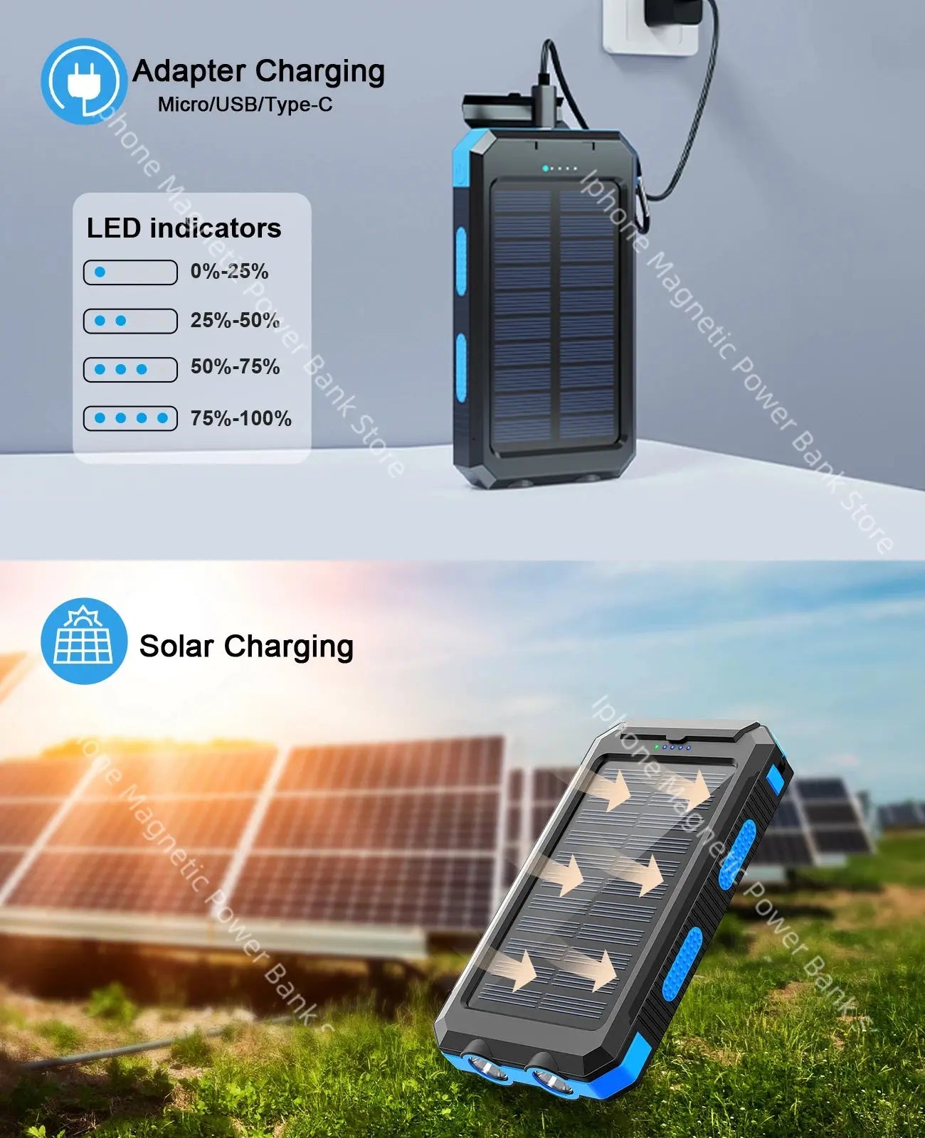 50,000 mAh Solar Power Bank - Compatible with Xiaomi, iPhone, Samsung