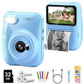 Instant Print Kids Camera – 32MP HD, 3.0" Screen, with 3 Rolls Printer Paper