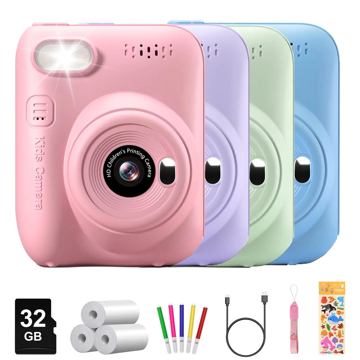 Instant Print Kids Camera – 32MP HD, 3.0" Screen, with 3 Rolls Printer Paper