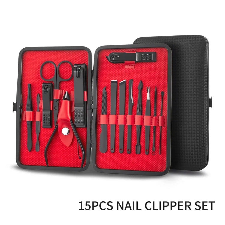 7/15/20-Piece Manicure & Pedicure Set – Stainless Steel Nail Clippers, Scissors & Grooming Tools with Black Leather Travel Case