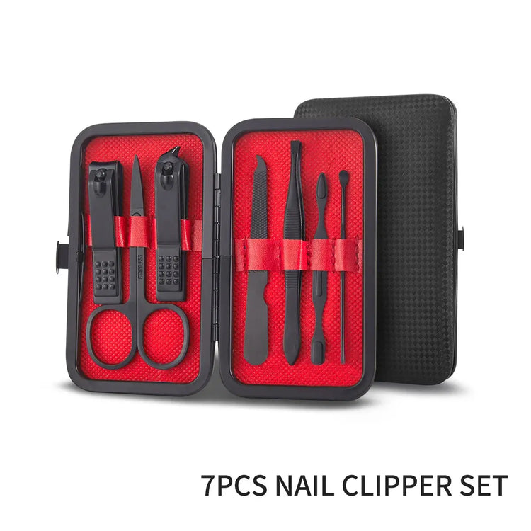 7/15/20-Piece Manicure & Pedicure Set – Stainless Steel Nail Clippers, Scissors & Grooming Tools with Black Leather Travel Case