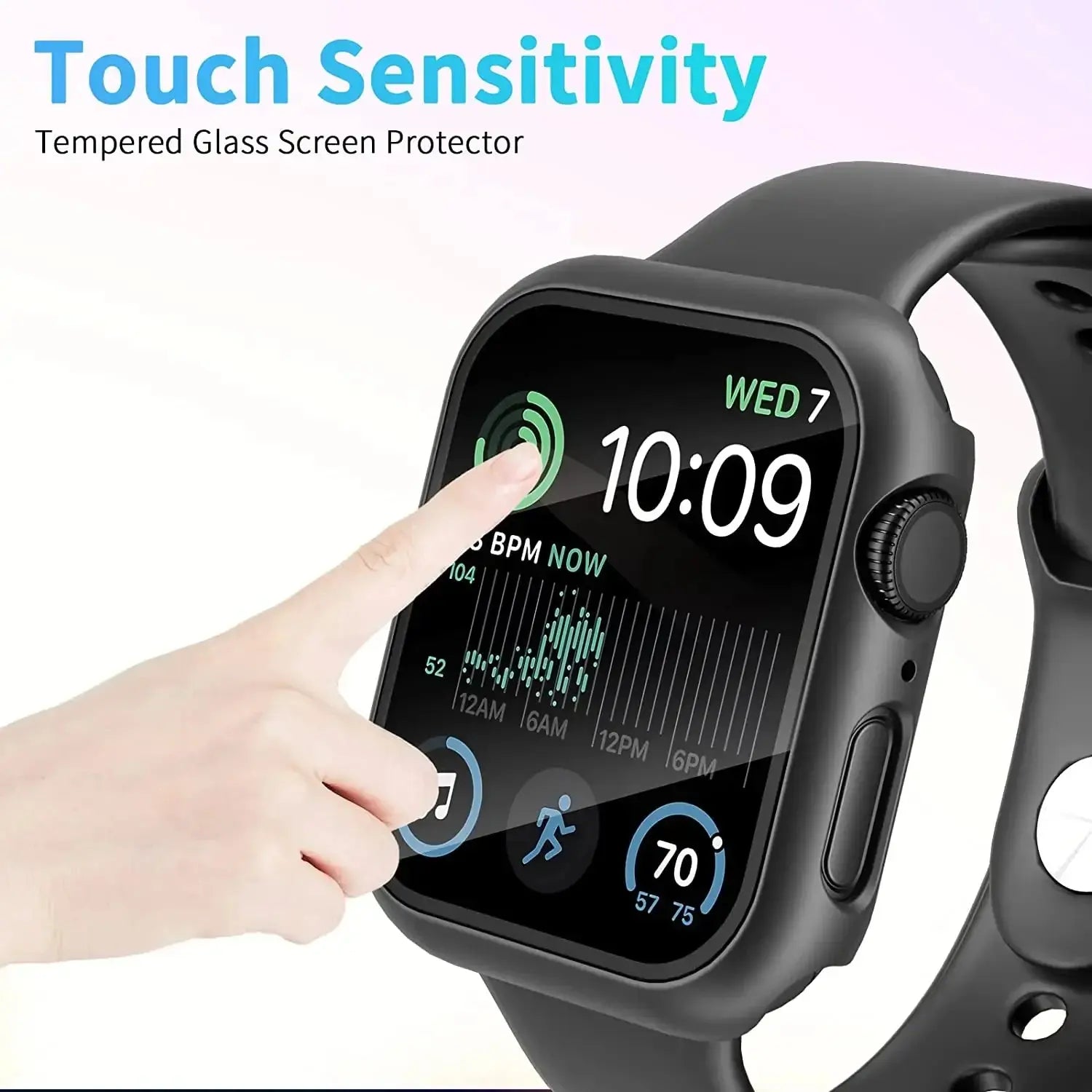 Apple Watch Tempered Glass + Bumper Case – Full Coverage Screen Protector for Series 9/8/7/SE/6/5/4 (45/44/41/40mm)