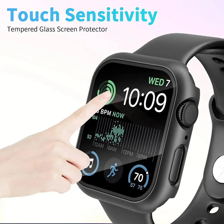 Apple Watch Tempered Glass + Bumper Case – Full Coverage Screen Protector for Series 9/8/7/SE/6/5/4 (45/44/41/40mm)