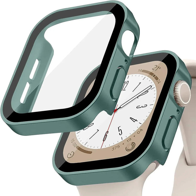 Apple Watch Tempered Glass + Bumper Case – Full Coverage Screen Protector for Series 9/8/7/SE/6/5/4 (45/44/41/40mm)