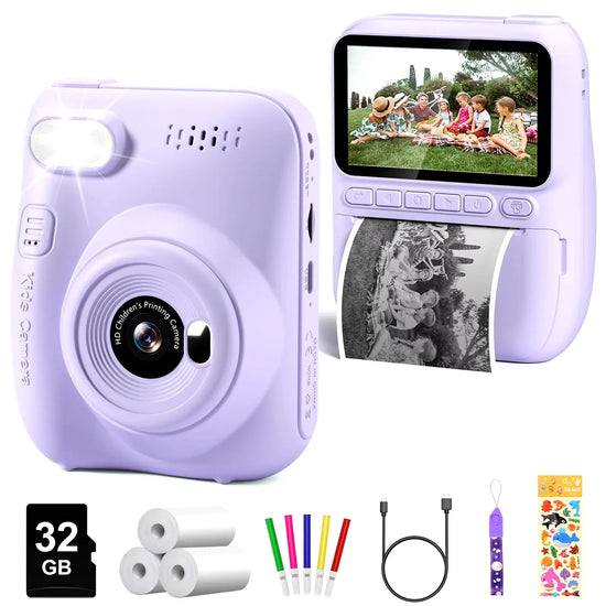 Instant Print Kids Camera – 32MP HD, 3.0" Screen, with 3 Rolls Printer Paper