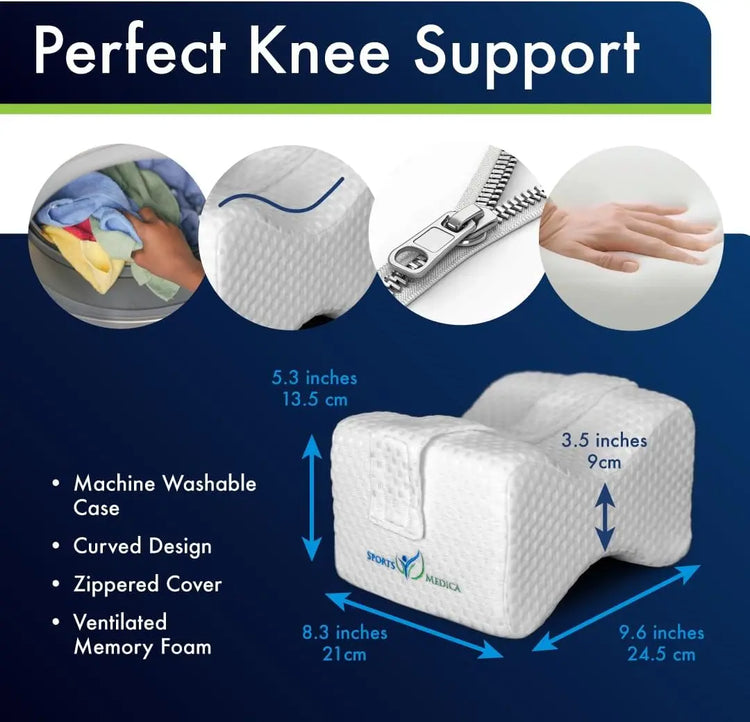 Sports Medica Knee Pillow - Washable Cover Memory Foam Leg Pillow for Sleeping on Side - Doctor Developed eHandbook - Sleeping on Back - Hip Support and Alignment, Pain Relief - Side Sleeper cushion
