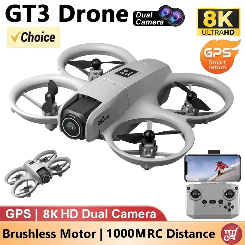 NEW GT3 GPS 8K Drone – Dual Camera, 5G WiFi, Obstacle Avoidance, Foldable Quadcopter