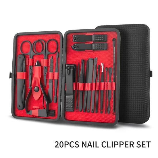 7/15/20-Piece Manicure & Pedicure Set – Stainless Steel Nail Clippers, Scissors & Grooming Tools with Black Leather Travel Case