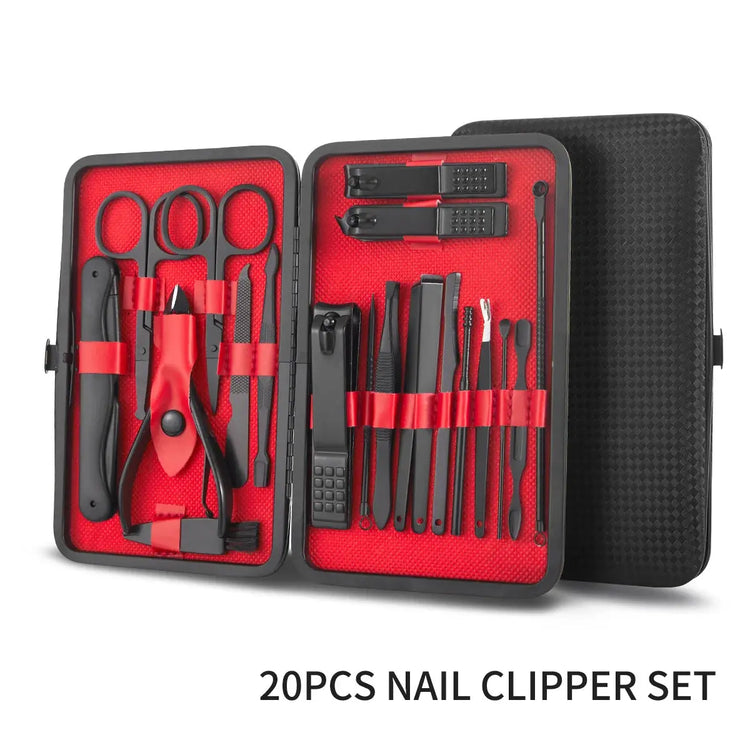 7/15/20-Piece Manicure & Pedicure Set – Stainless Steel Nail Clippers, Scissors & Grooming Tools with Black Leather Travel Case