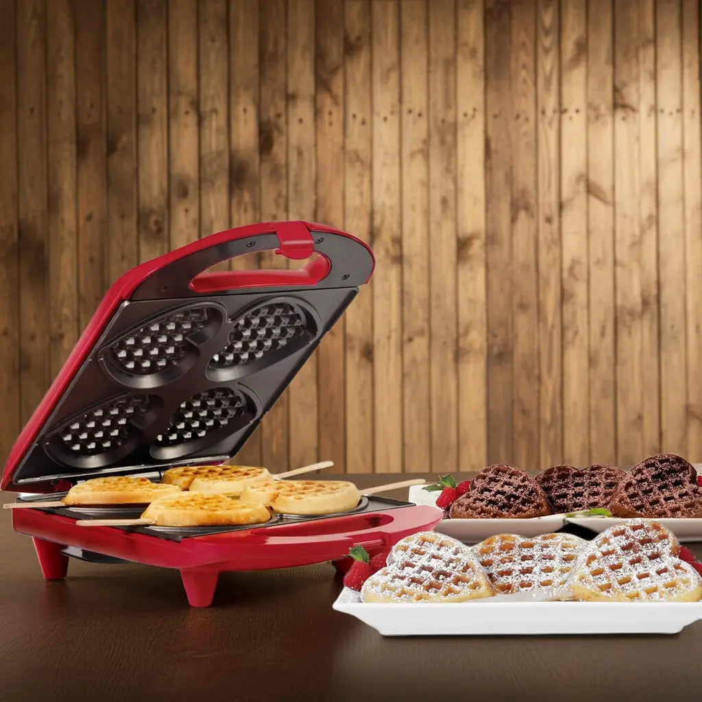 - Non-Stick Heart Waffle Maker, Red - Makes 4 Heart-Shaped Waffles in Minutes Chanexia Essentials