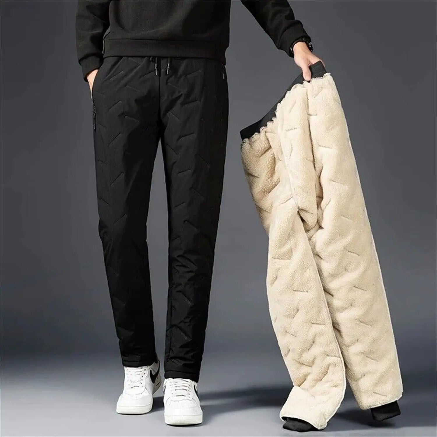 Winter Mens Fleece Lined Sweatpants Warm Thickened Oversized Ski Snow Pants Outdoor Water Proof Joggers Streetwear Men Trousers
