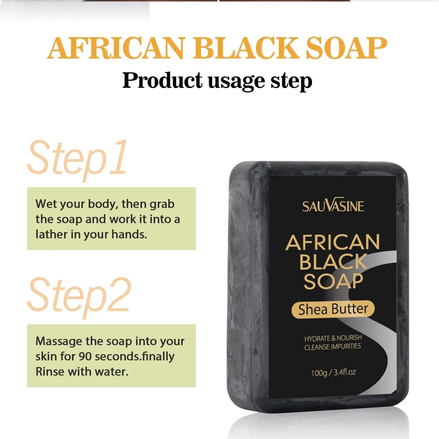 100g African Black Soap with Shea Butter – Moisturizing, Deep-Cleansing Acne Treatment Bar for Clear, Glowing Skin