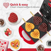 - Non-Stick Heart Waffle Maker, Red - Makes 4 Heart-Shaped Waffles in Minutes