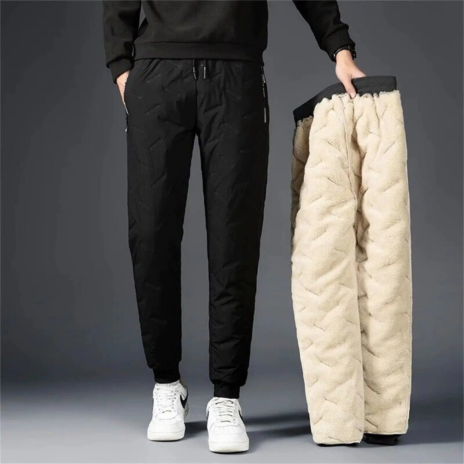 Winter Mens Fleece Lined Sweatpants Warm Thickened Oversized Ski Snow Pants Outdoor Water Proof Joggers Streetwear Men Trousers