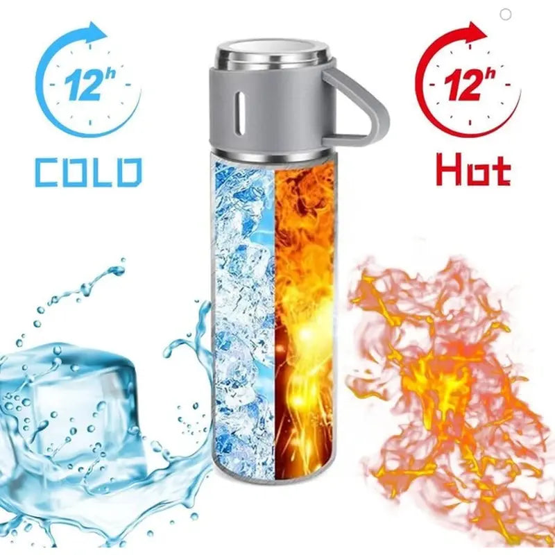 500ML Insulated Vacuum Flask Gift Set – Stainless Steel Thermos with 3 Cups