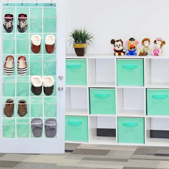 24 Pockets - Crystal Clear over the Door Hanging Shoe Organizer, Turquoise (64&