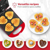 - Non-Stick Heart Waffle Maker, Red - Makes 4 Heart-Shaped Waffles in Minutes