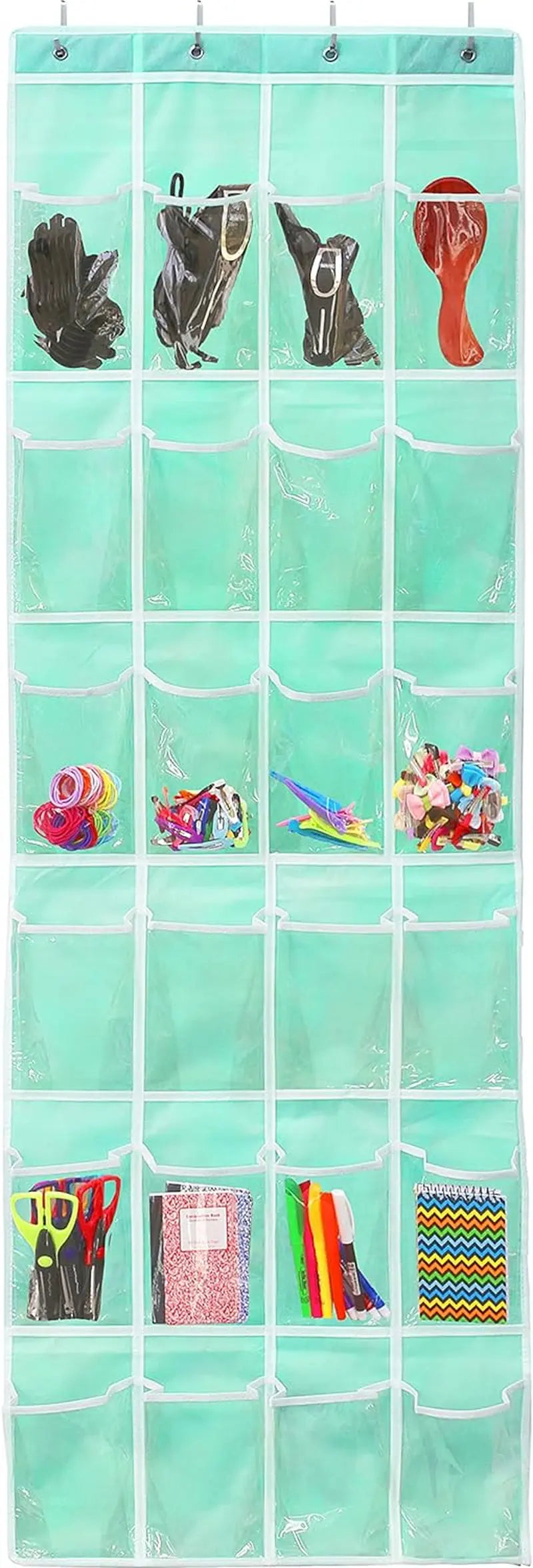 24 Pockets - Crystal Clear over the Door Hanging Shoe Organizer, Turquoise (64&